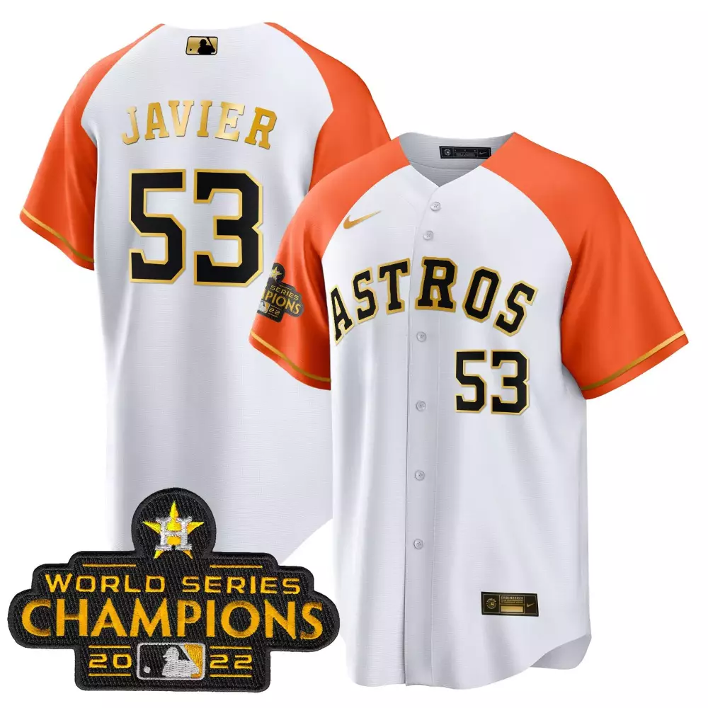 Cristian Javier 53 Astros Jersey White World Series Champions 2022 Men Orange Alternate