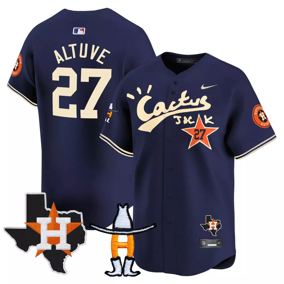 Jose Altuve 27 Houston Astros Jersey Navy Cactus Jack Texas Orbit Men Cream Orange