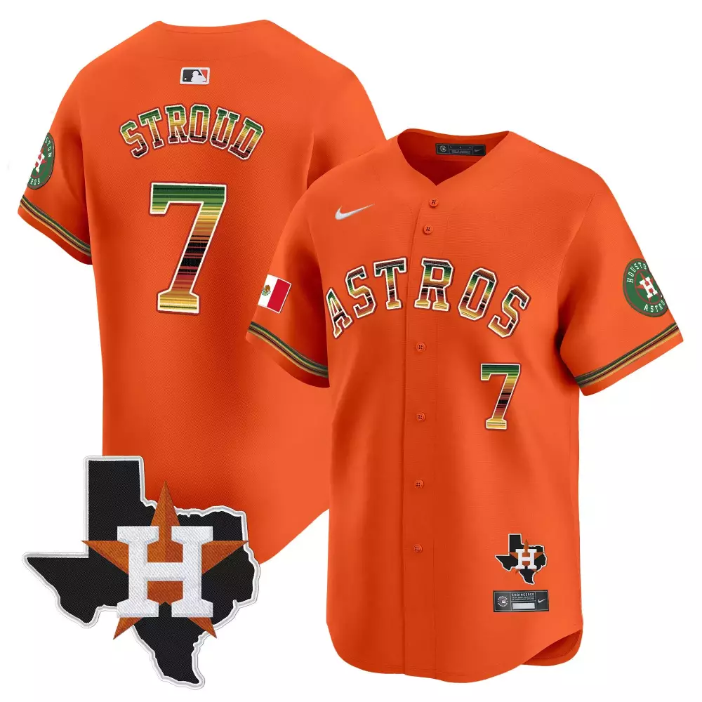 Cj Stroud 7 Astros Jersey Orange City Connect Houston Outline Mexico Flag Men Custom Design