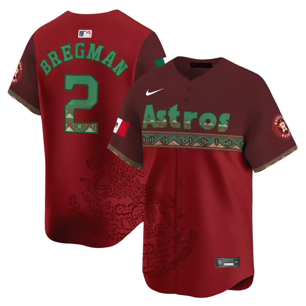 Alex Bregman 2 Astros Jersey Maroon Mexican Heritage Flag Men Split Custom Design