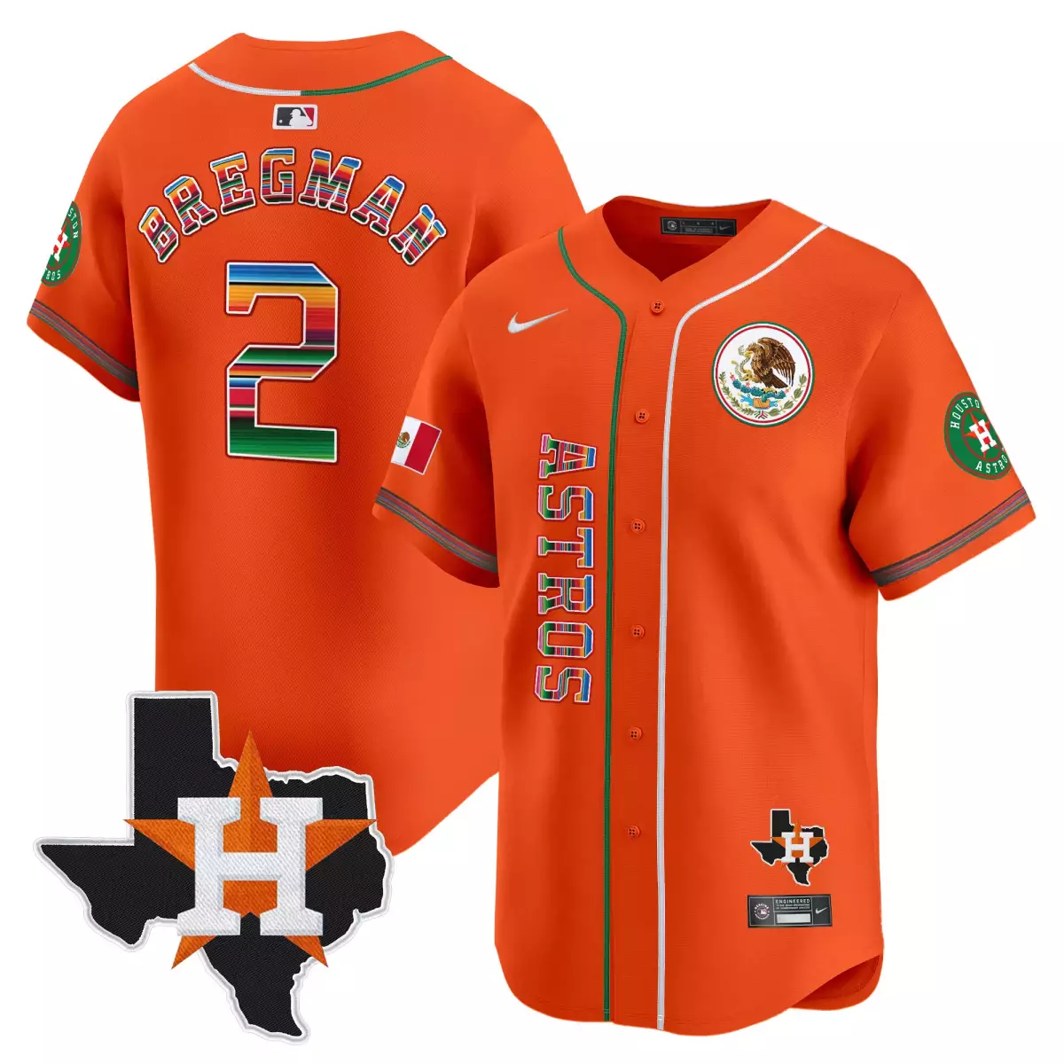 Bregman Mexico 2 Astros Jersey Orange Day Flag Texas Shape Men Alternate Custom Design