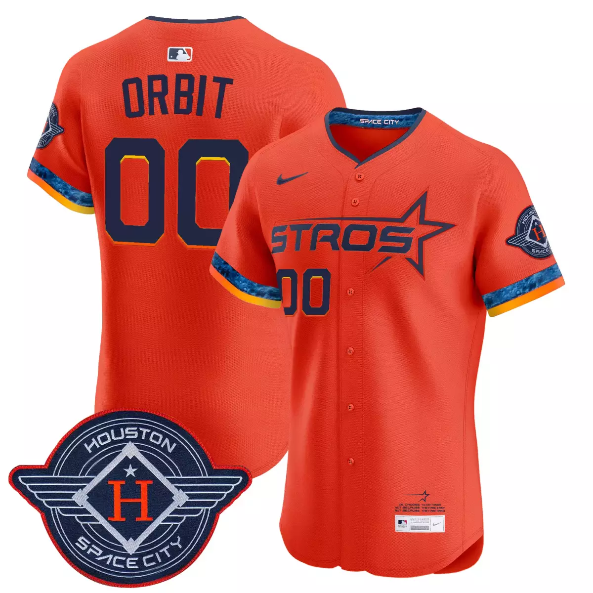 Orbit Houston Astros Jersey Orange Space City Men Alternate Navy Blue Yellow White