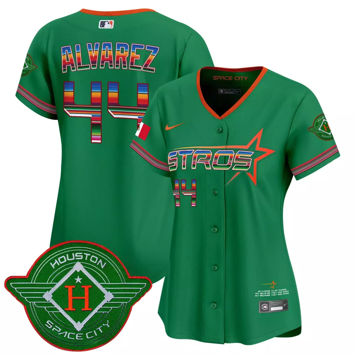 Alvarez Mexico 44 Astros Jersey Green Houston Space City Men Alternate Custom Design