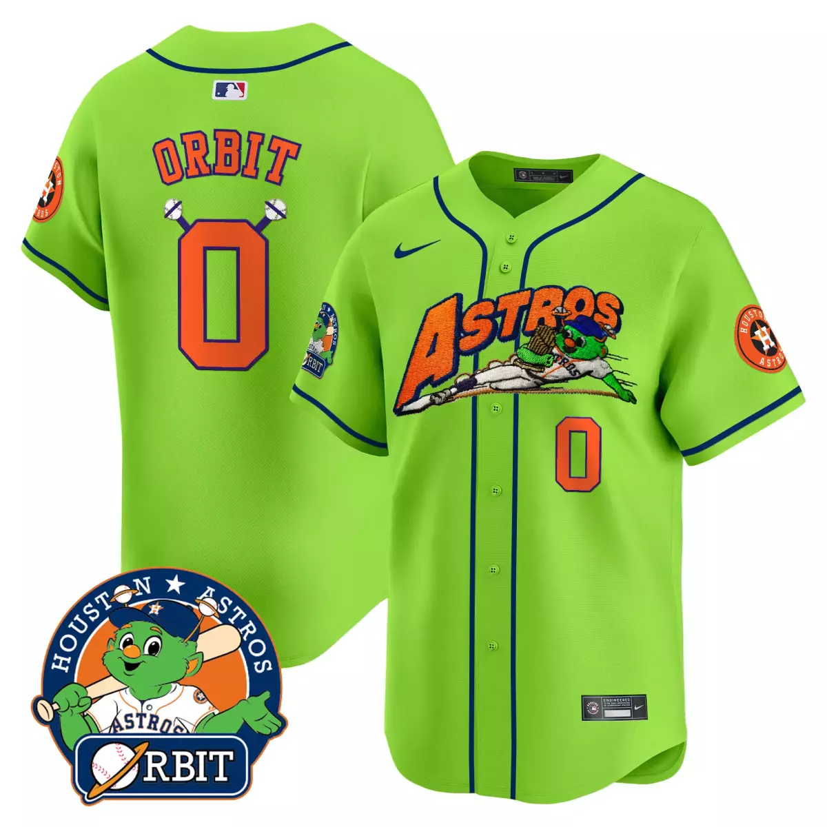 Orbit Houston Astros Jersey Lime Green Team Orange Blue White Vapor Premier Limited