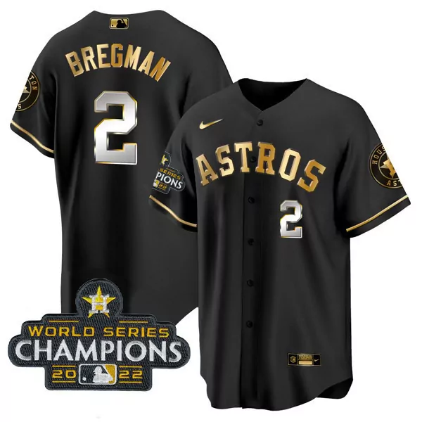 Alex Bregman 2 Astros Jersey Black World Series Champions 2022 Men Gold Silver All