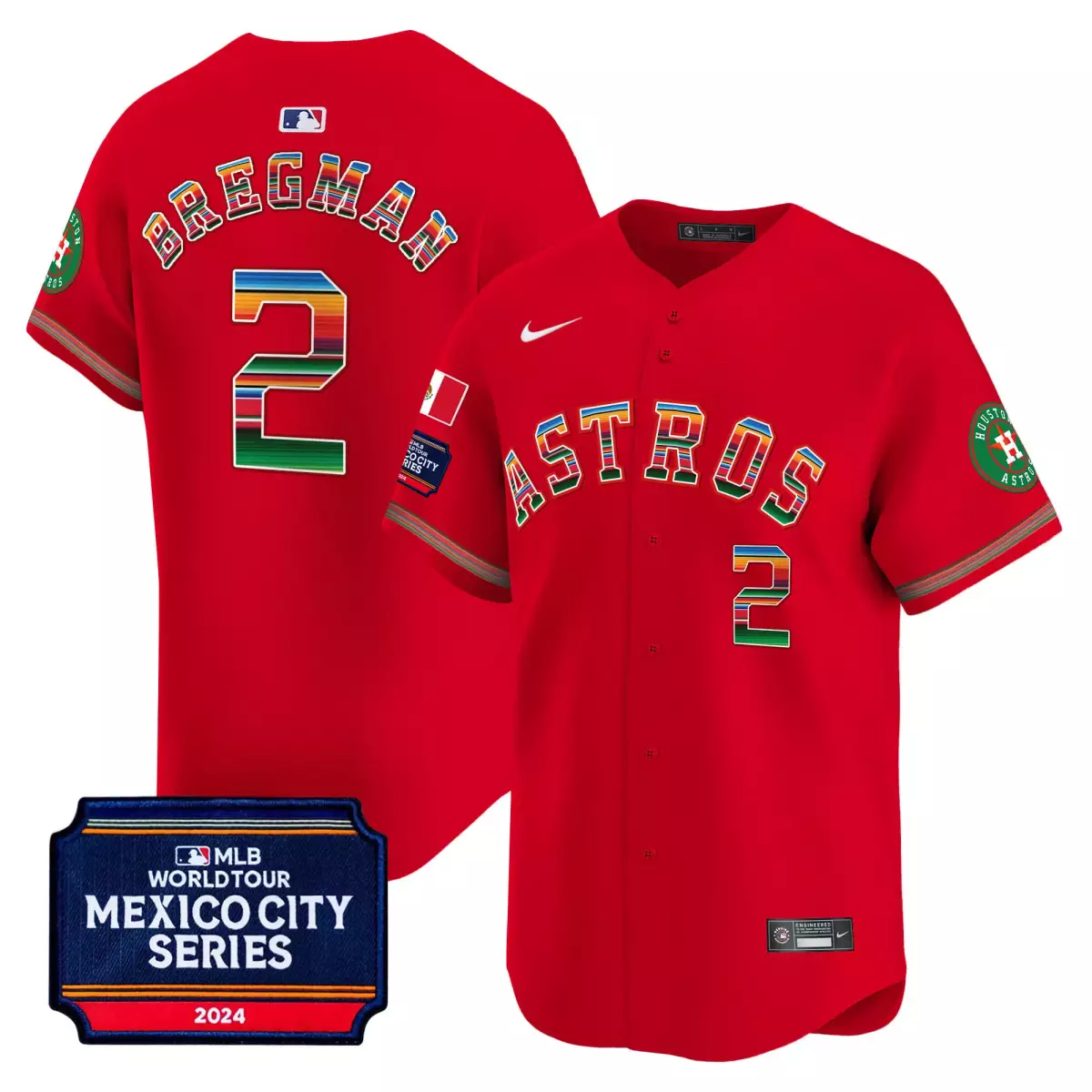 Bregman Mexico 2 Astros Jersey Red City Series 2024 Flag Men Split Custom Design