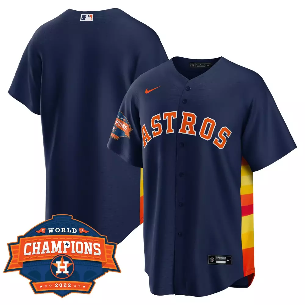 Alex Bregman 2 Houston Astros Jersey Navy 2022 World Series Champions Men Orange