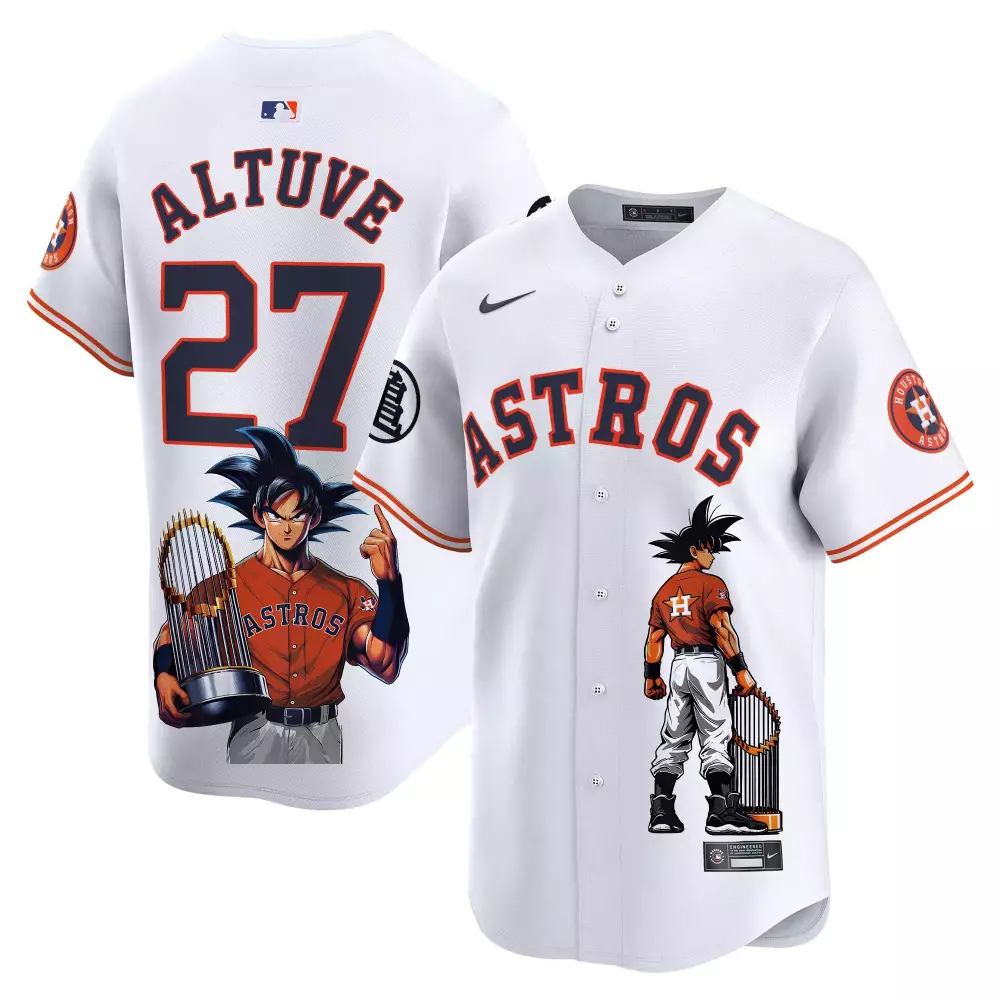 Jose Altuve 27 Astros Jersey White Dragon Ball Z Collaboration Men Orange Navy Vapor