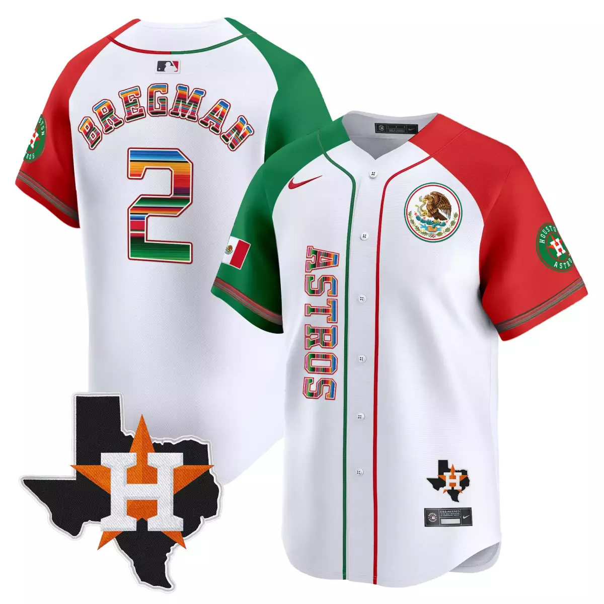 Bregman Mexico 2 Astros Jersey White City Series Flag Houston Texas Men Split Custom Design