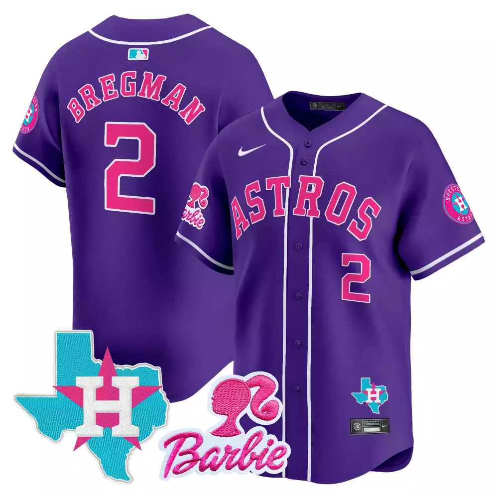 Alex Bregman 2 Astros Jersey Purple Barbie Texas Shape Team Men Pink White Unisex