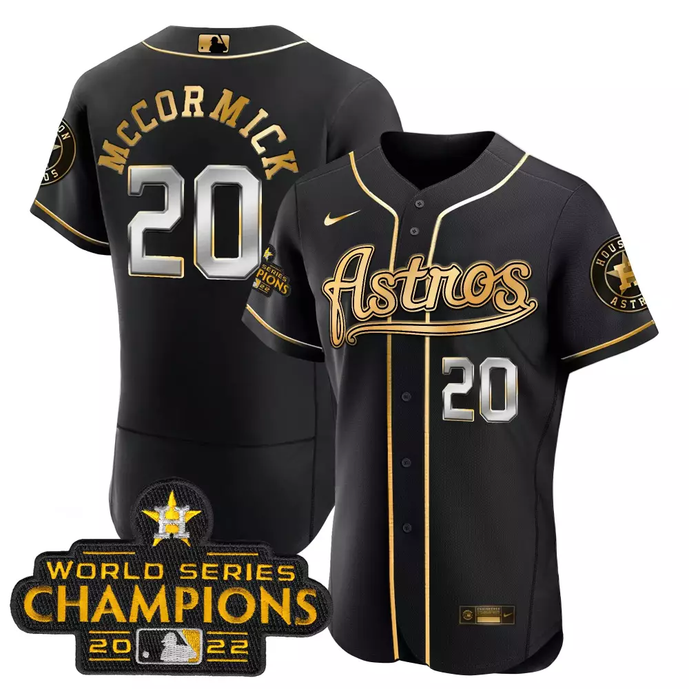 Chas Mccormick 20 Houston Astros Jersey Black World Series Champions 2022 Men Gold