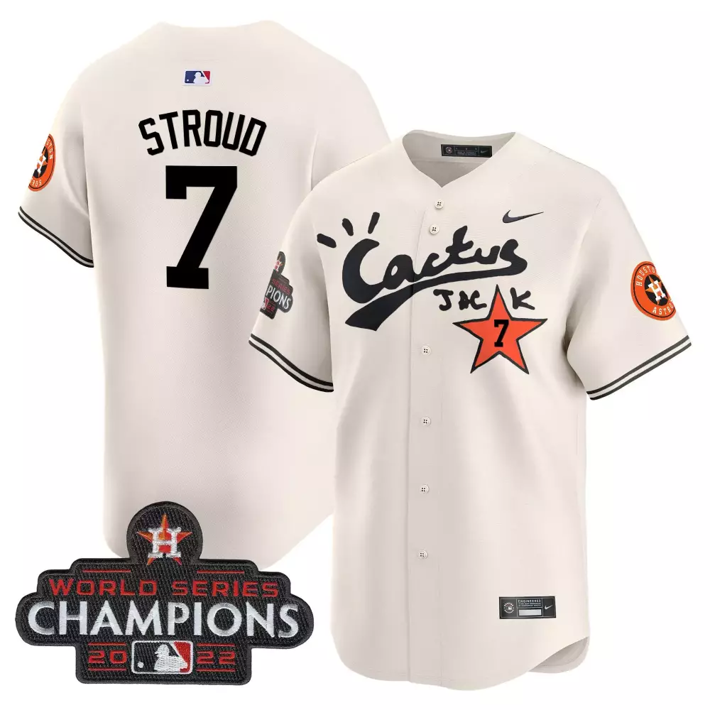 Cj Stroud 7 Houston Astros Jersey Cream Cactus Jack World Series Champions 2022 2023