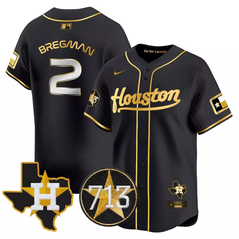 Alex Bregman 2 Houston Astros Jersey Black City Connect Texas Star 713 Men Gold Silver