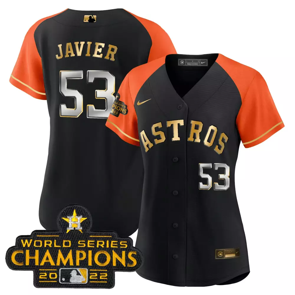 Cristian Javier 53 Astros Jersey Black World Series Champions 2022 Men Orange Gold