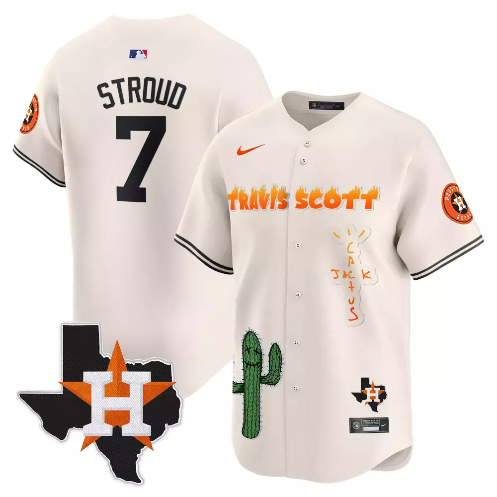 Cj Stroud 7 Houston Astros Jersey White Travis Scott Collaboration Texas Star Cactus Jack