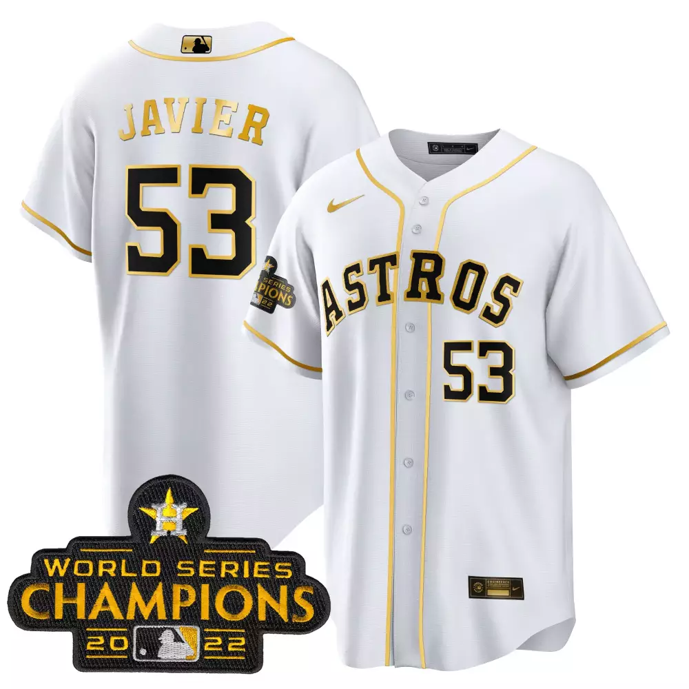 Cristian Javier 53 Astros Jersey White World Series Champions 2022 Men Gold Cool