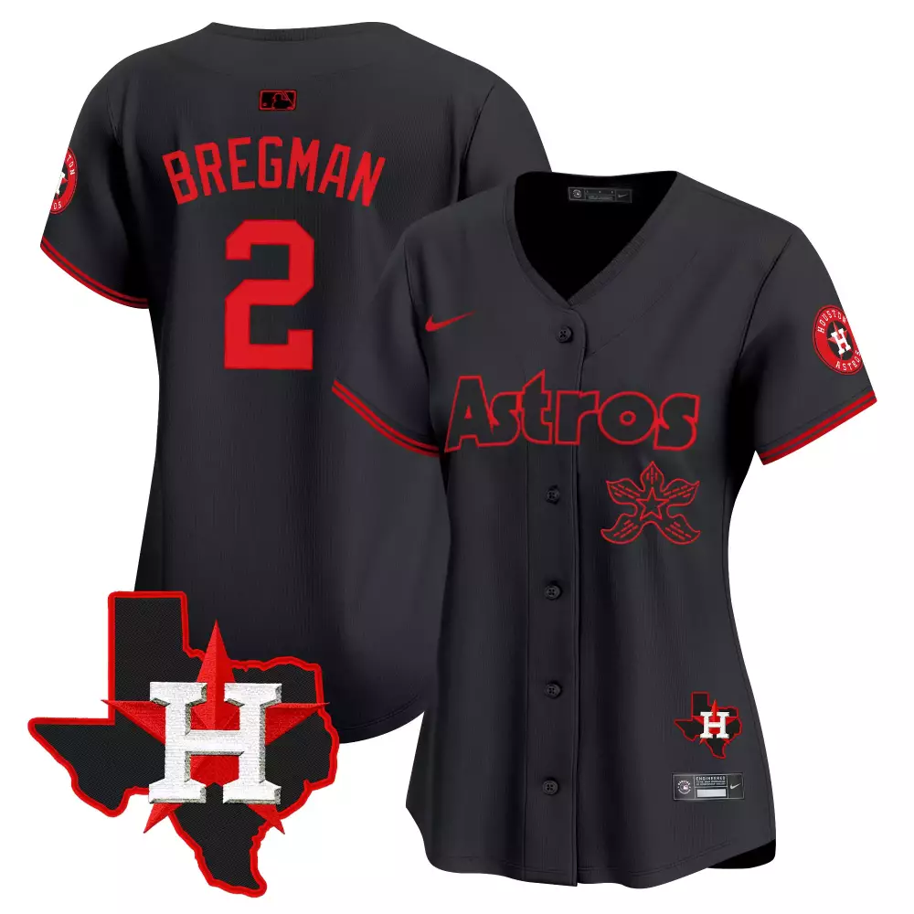 Alex Bregman 2 Astros Jersey Black City Connect Houston Texas Shape 'h' Men Red All