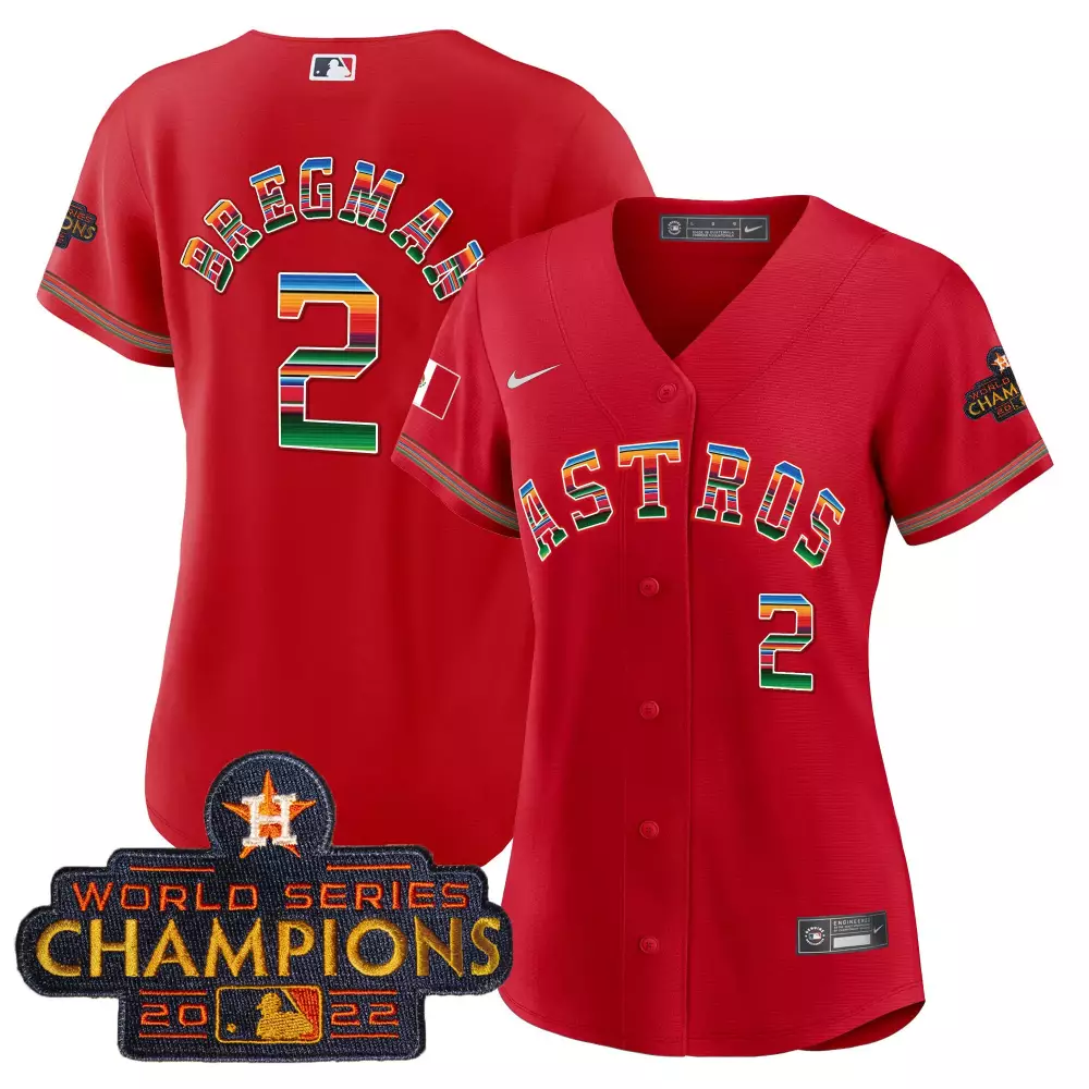 Alex Bregman 2 Astros Jersey Red World Series Champions 2022 Men Split Design Green