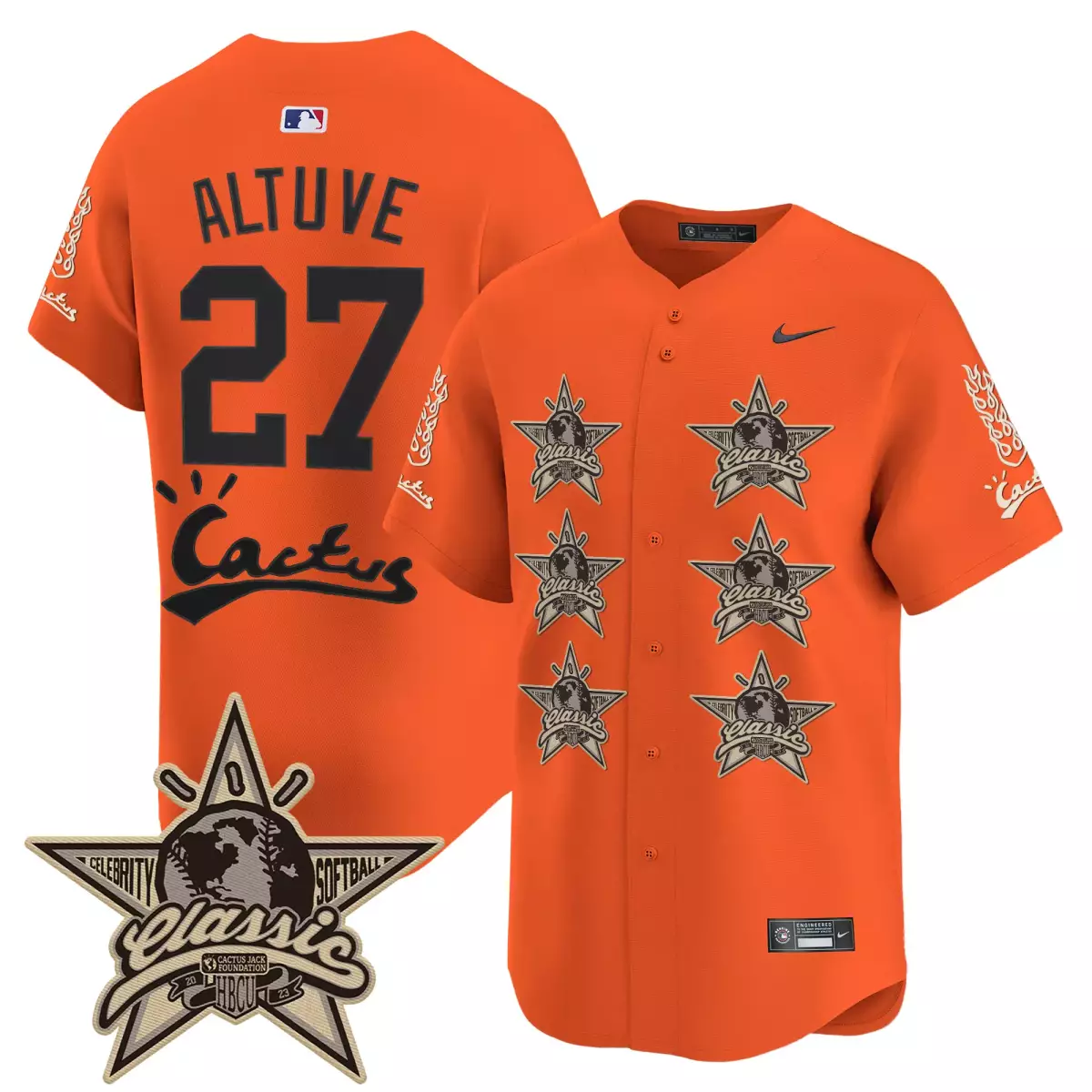 Jose Altuve 27 Houston Astros Jersey Orange Celebrity Classic Softball Hbcu Men Black