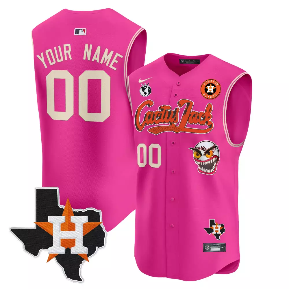 Custom Houston Astros Jersey Hot Pink Cactus Jack Texas World Globe Men Split Design