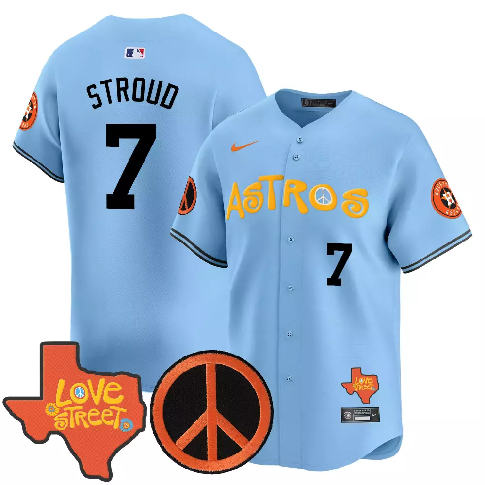 Cj Stroud 7 Astros Jersey Light Blue Love Street Houston Peace Symbol Men Orange