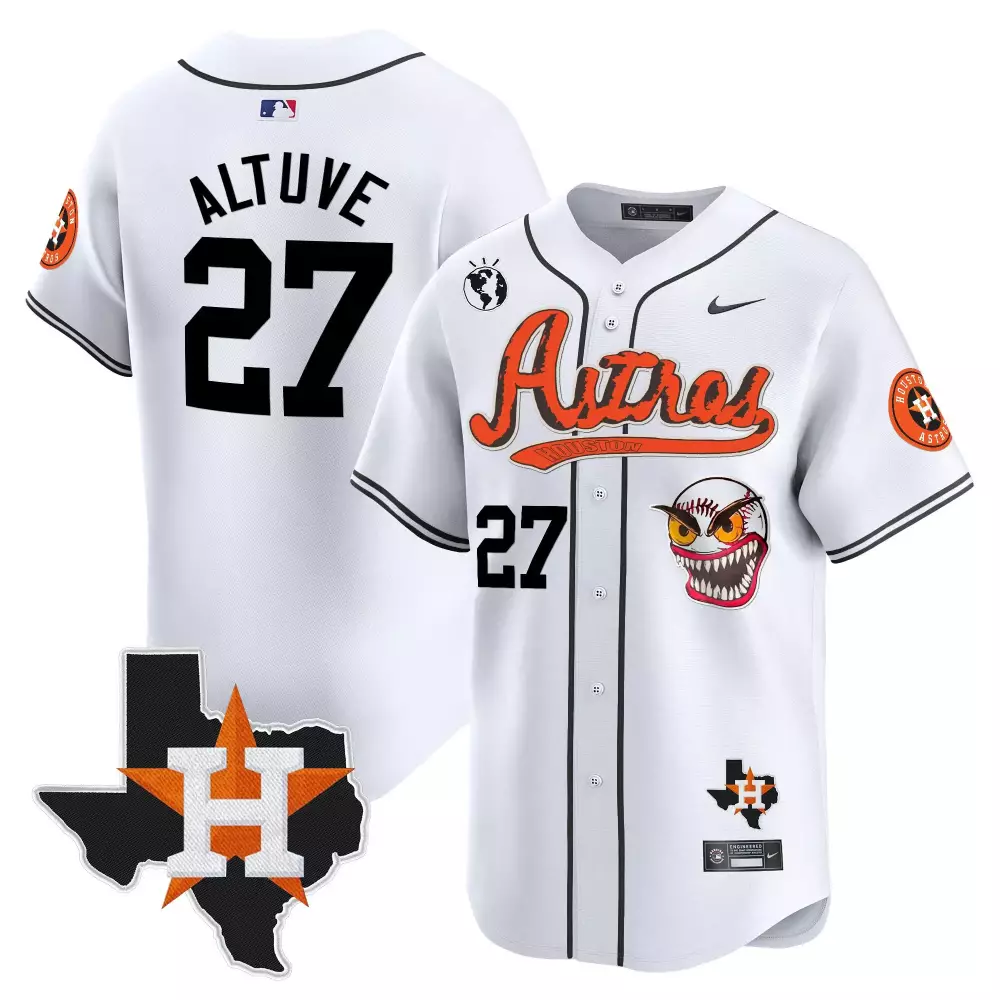Jose Altuve 27 Astros Jersey White X Stranger Things Houston Texas Earth 2023 Men
