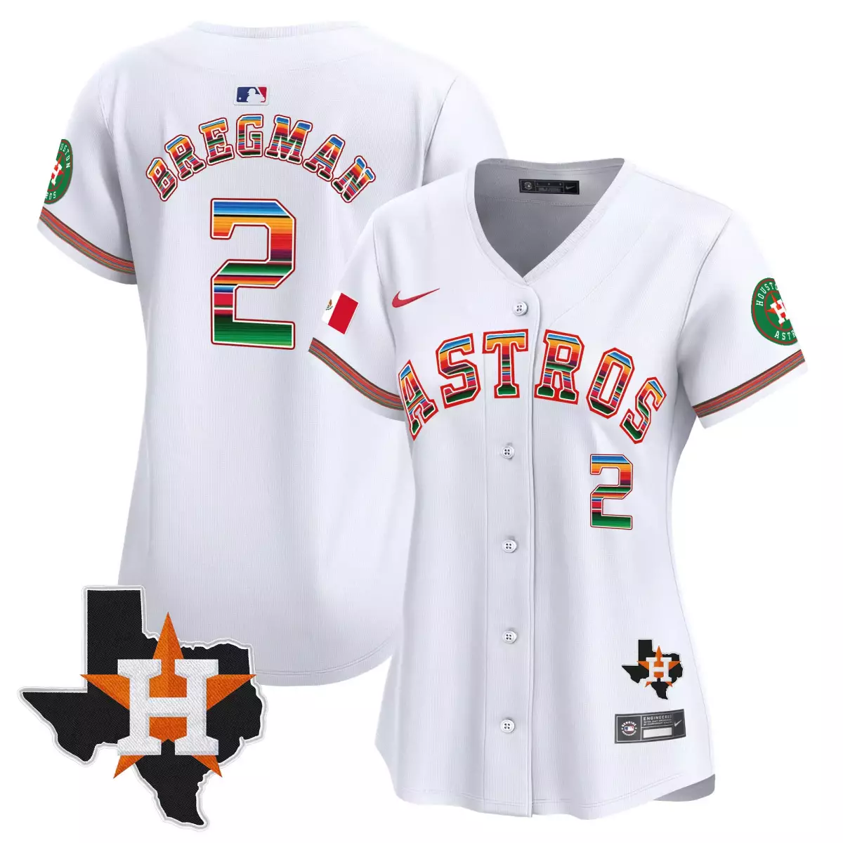 Bregman Mexico 2 Astros Jersey White Cinco De Mayo Texas Outline Flag MLB Split Custom Design