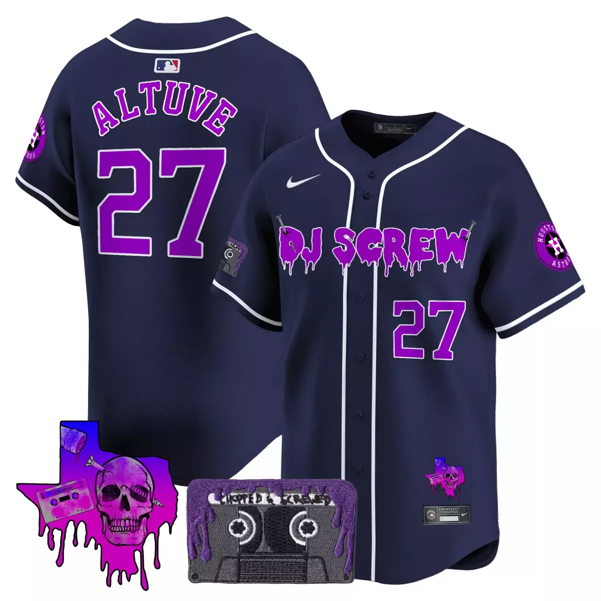 Altuve Dj 27 Houston Astros Jersey Navy Blue Screw Collaboration Cassette Tape Men