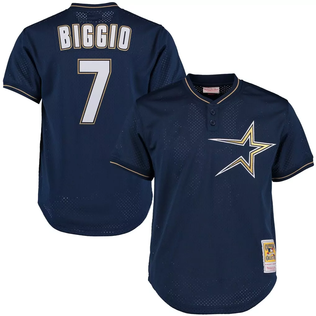 Craig Biggio 7 Houston Astros Jersey Navy Blue Men White Gold Cooperstown Collection