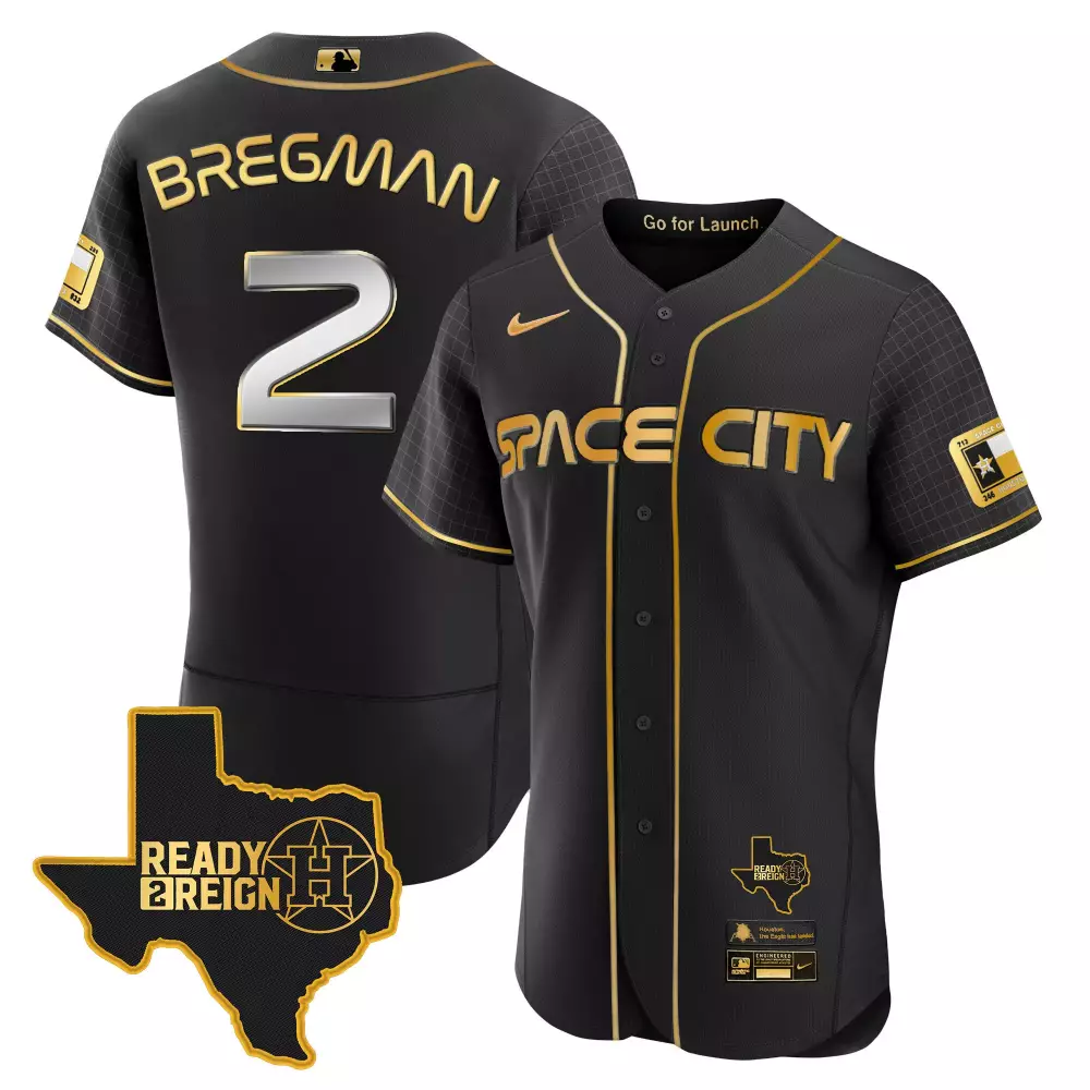 Bergman Space 2 Houston Astros Jersey Black City Texas Flag Star Men Gold All Stitched