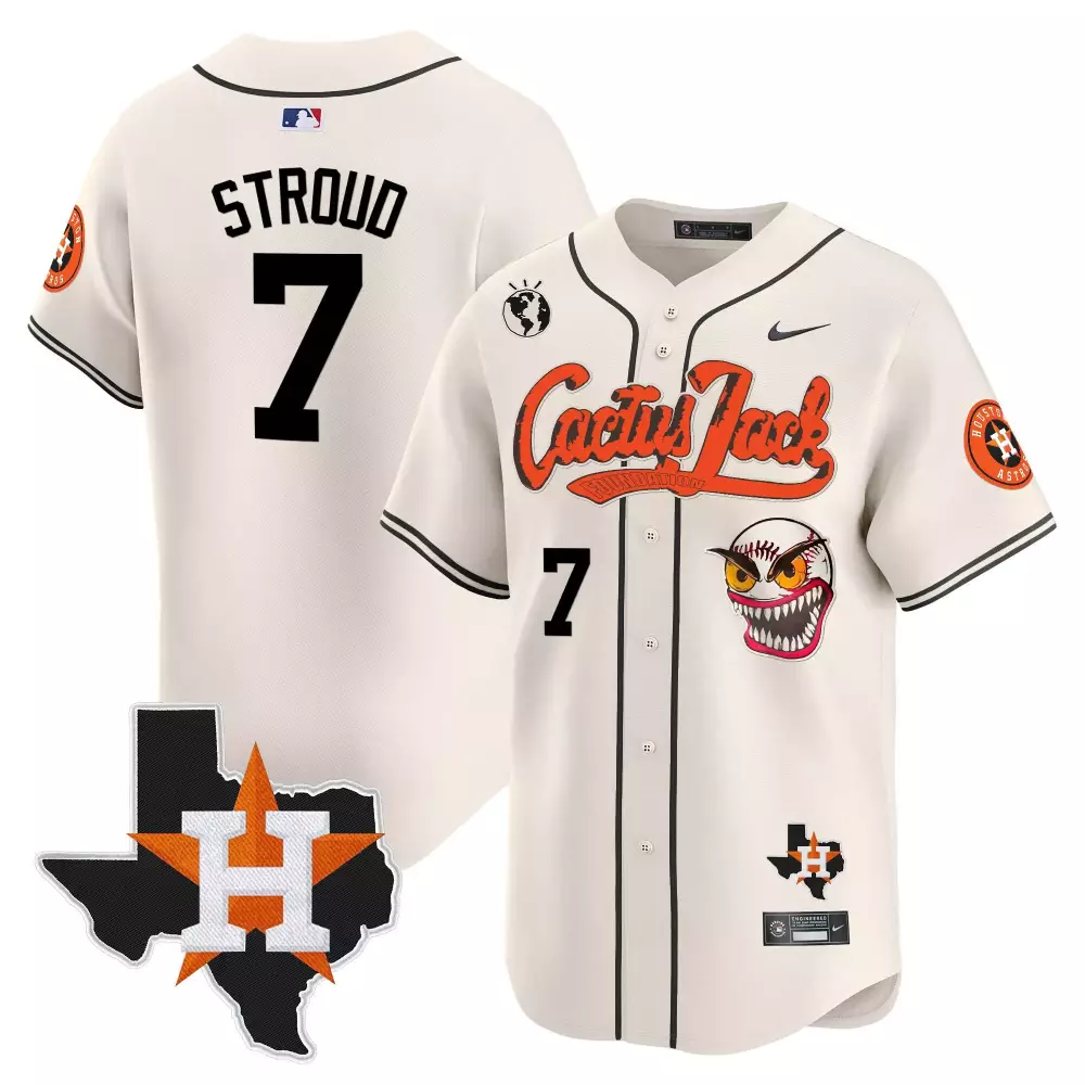 Cj Stroud 7 Houston Astros Jersey Cream Cactus Jack Texas Men Orange Black White
