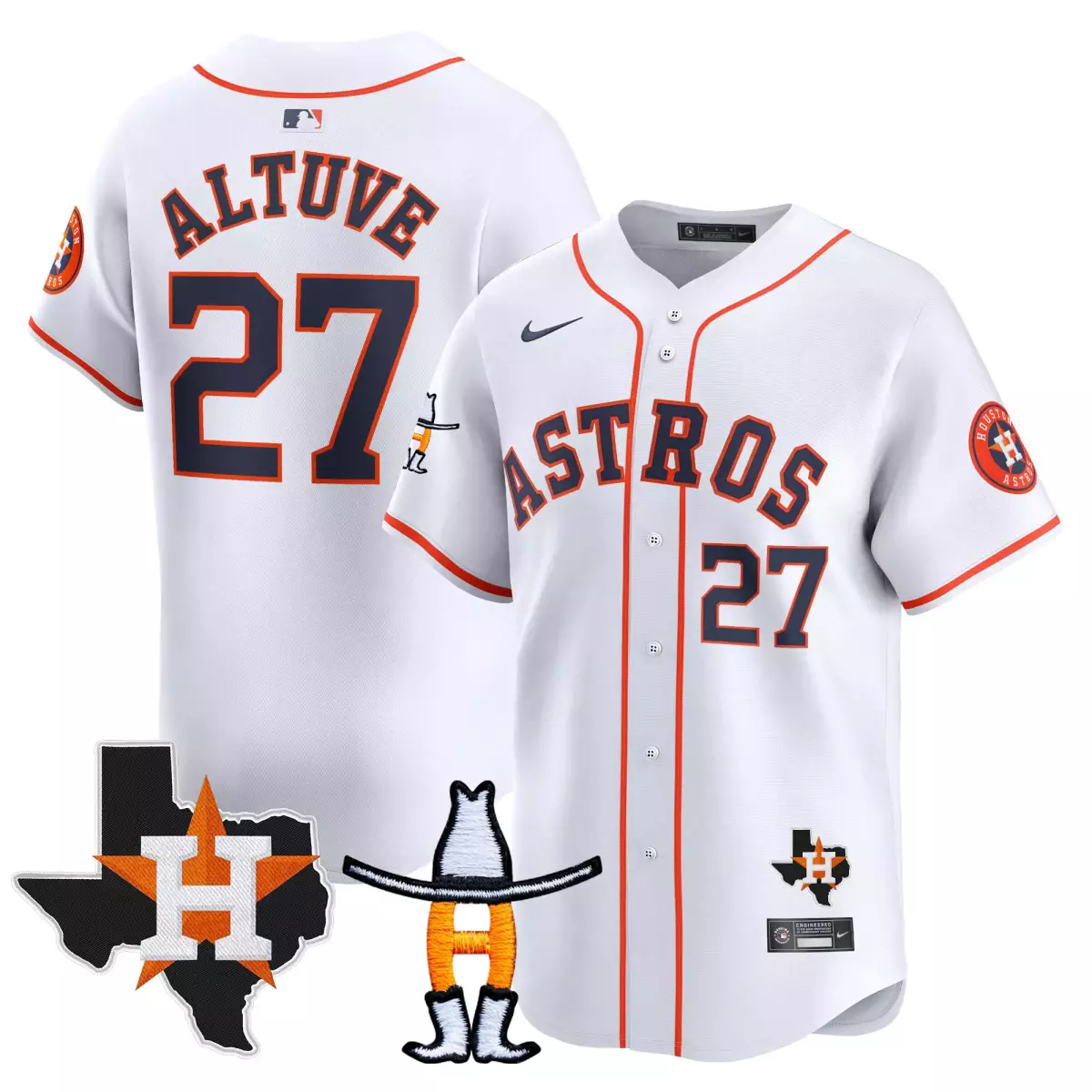 Jose Altuve 27 Houston Astros Jersey White Texas Flag Cowboy Hat Boots Men Orange