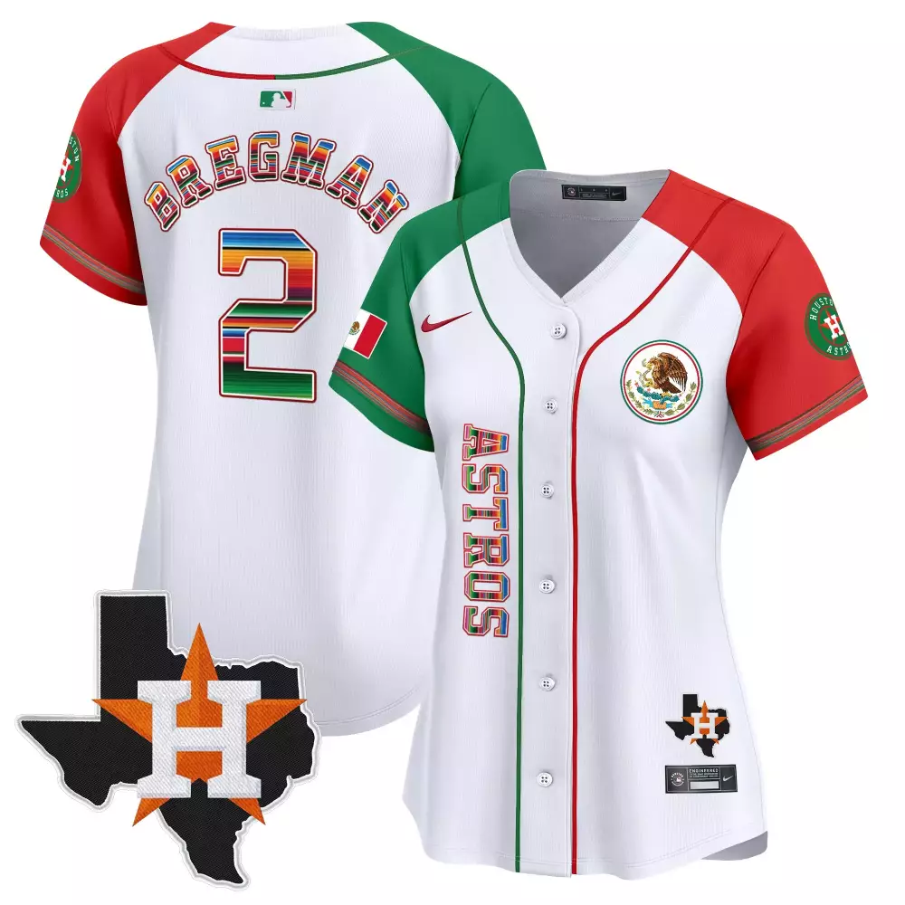 Alex Bregman 2 Astros Jersey White Mexico Day Flag Houston Star 2023 Women Split