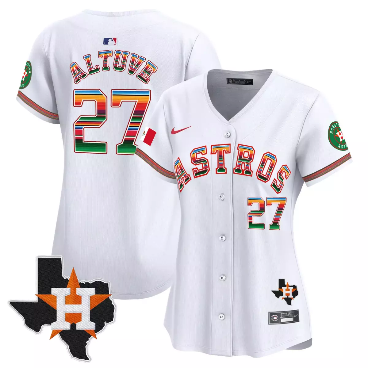 Altuve Mexico 27 Astros Jersey White City Connect Texas Outline Mexican Flag 2023