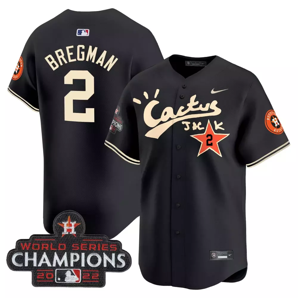 Alex Bregman 2 Houston Astros Jersey Black Cactus Jack World Series Champions 2022
