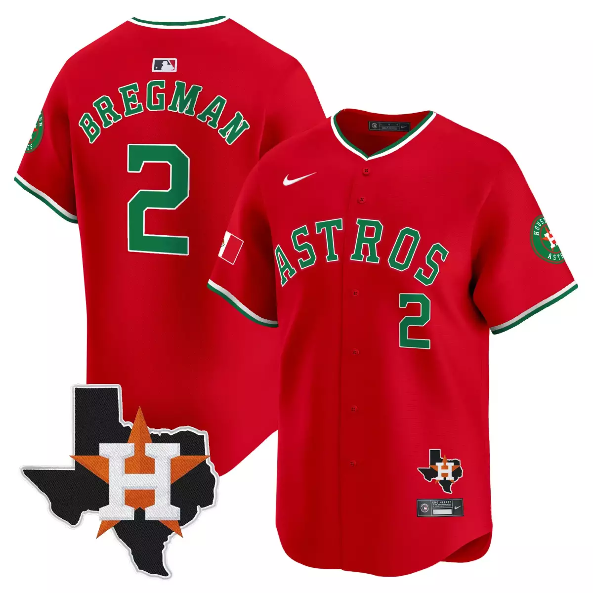 Alex Bregman 2 Astros Jersey Red Texas Houston Men Green White Vapor Premier Limited