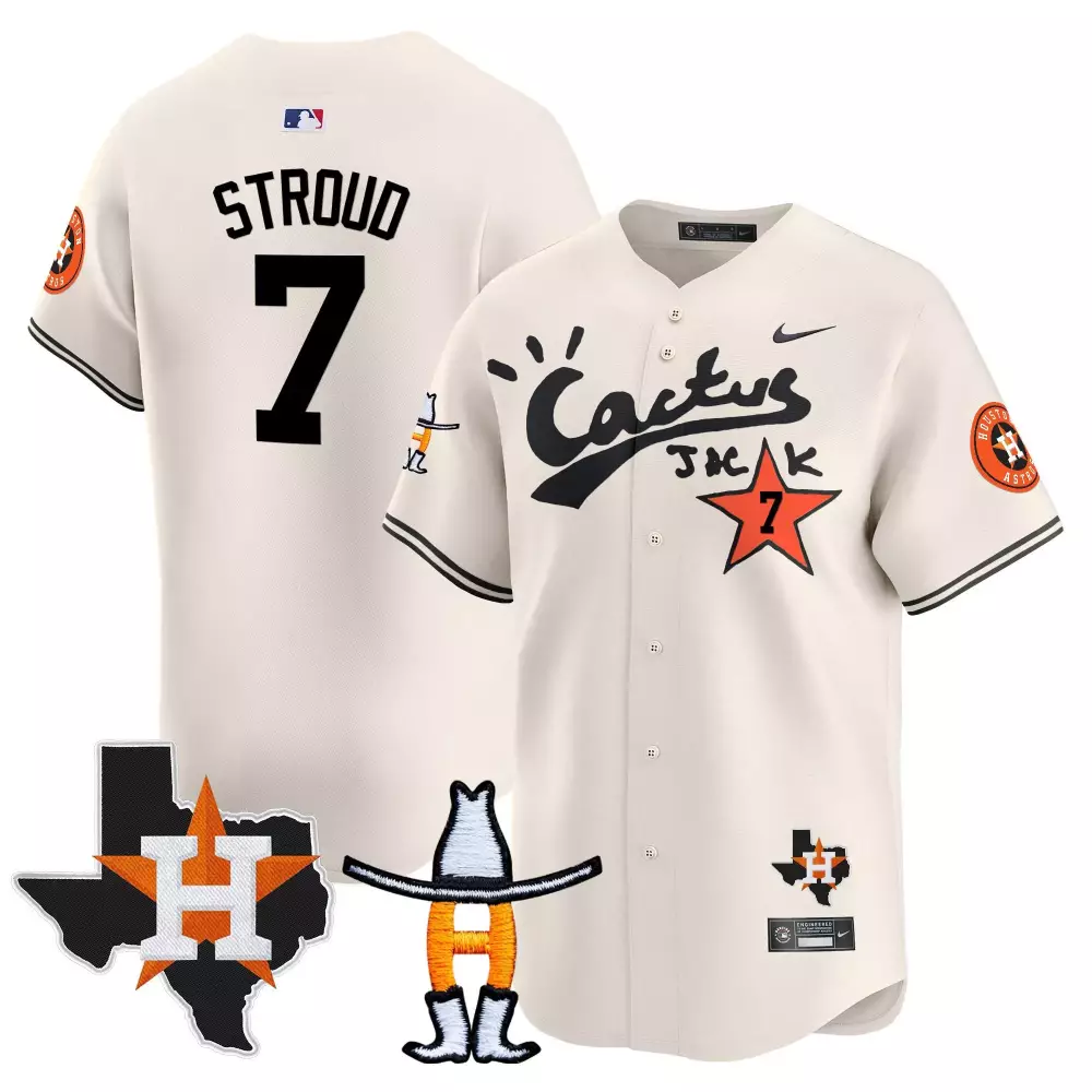 Cj Stroud 7 Houston Astros Jersey Cream Cactus Jack Star Texas State Outline Men