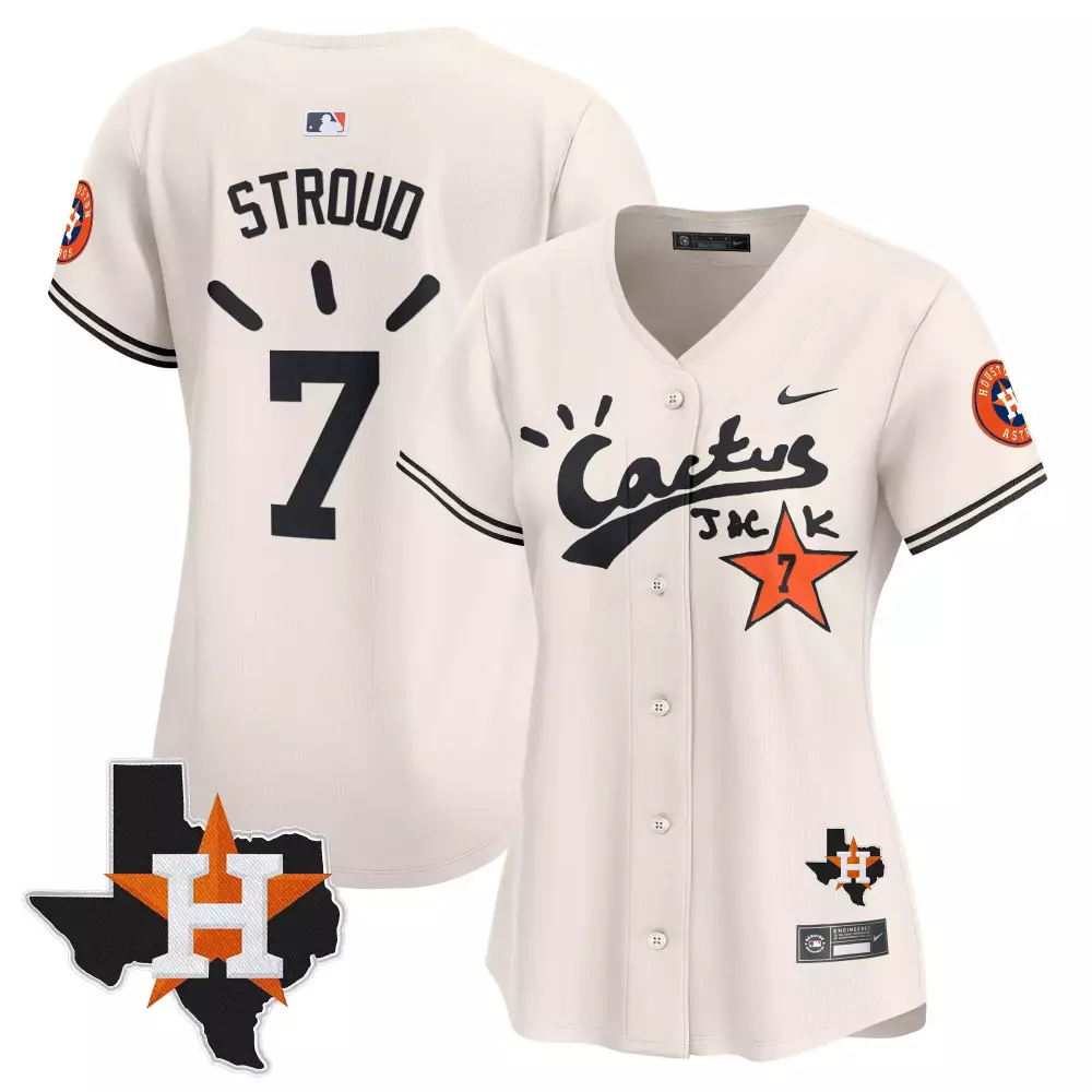 Cj Stroud 7 Houston Astros Jersey Cream Cactus Jack Men Black Orange Vapor Premier