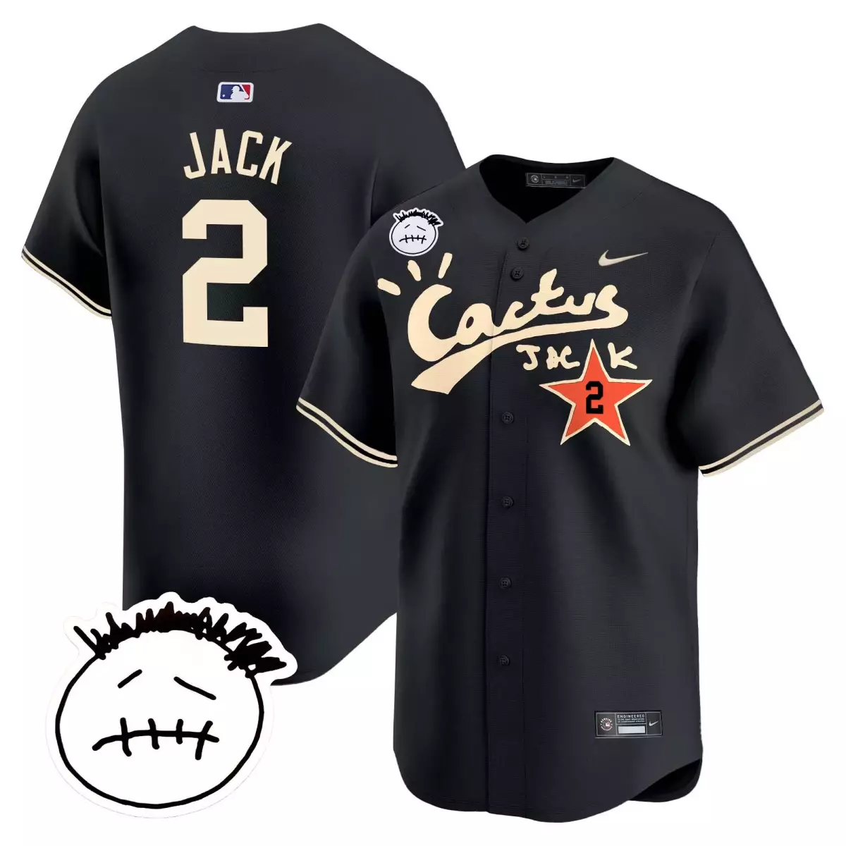 Jack Cactus 2 Jersey Black Travis Scott Face Men Cream Orange Vapor Premier Limited