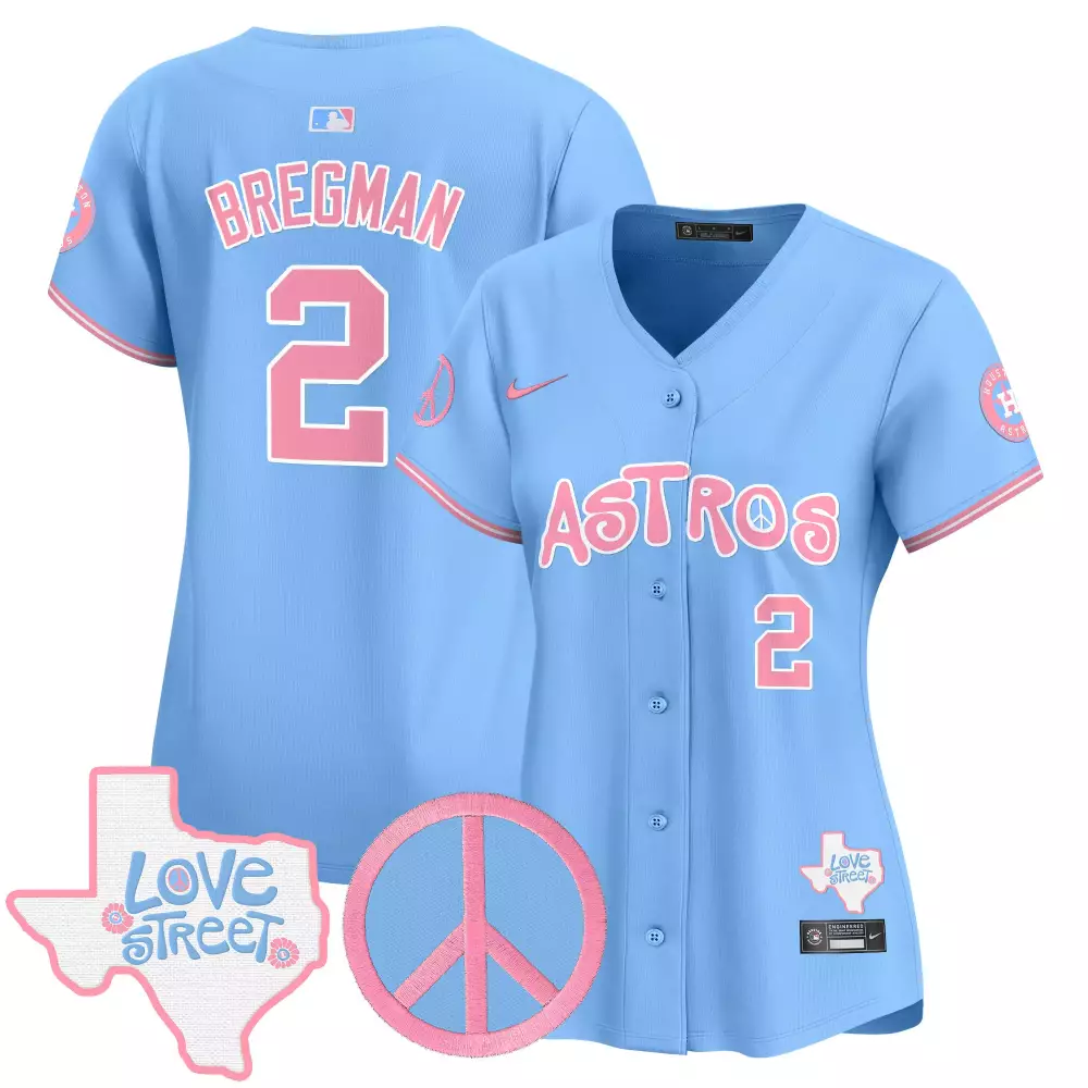 Bergman Love 2 Astros Jersey Light Blue Street Peace Sign Men Pink All Stitched Vapor
