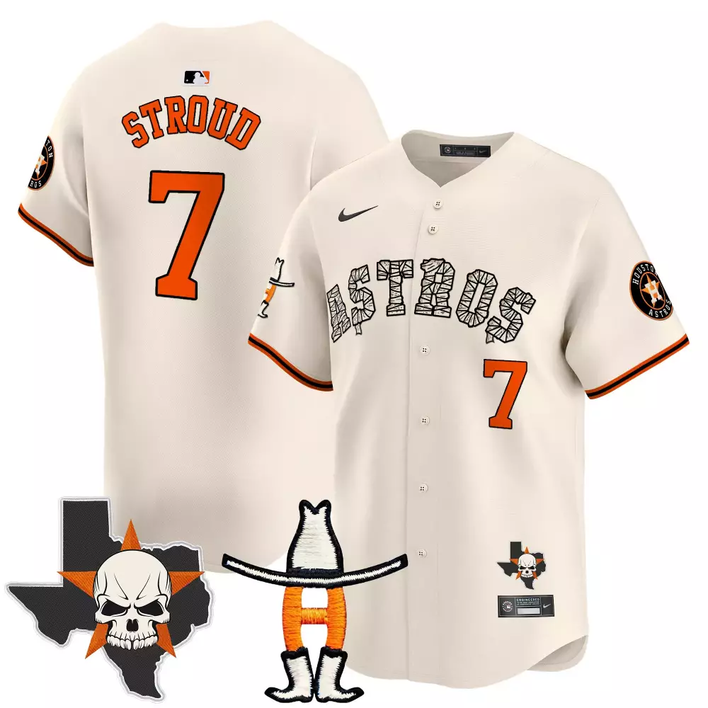 Cj Stroud 7 Astros Jersey Cream City Connect Texas Skull Men Custom Design Orange