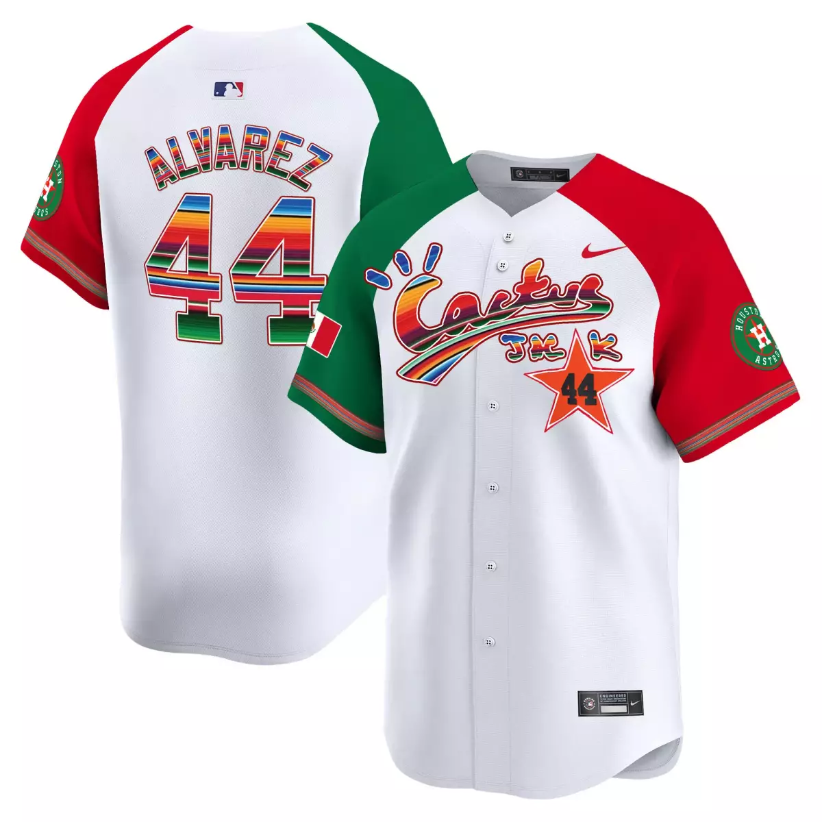 Alvarez Mexico 44 Houston Astros Jersey White Cactus Jack Men Split Design Green