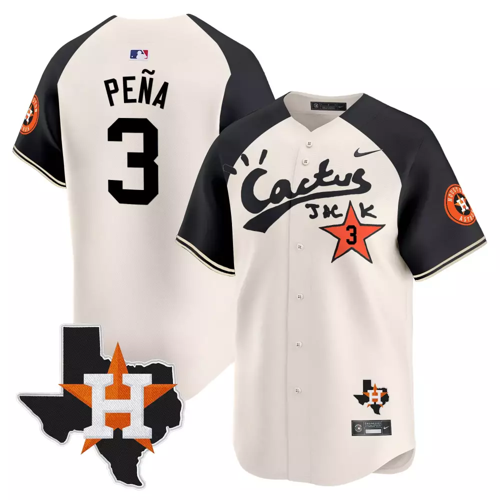 Jeremy Pena 3 Houston Astros Jersey Cream Cactus Jack Texas Map Men Black Stitched