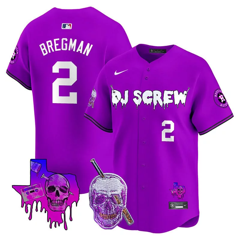 Alex Bregman 2 Houston Astros Jersey Purple Dj Screw Skull Cigar Cigarillo Men White