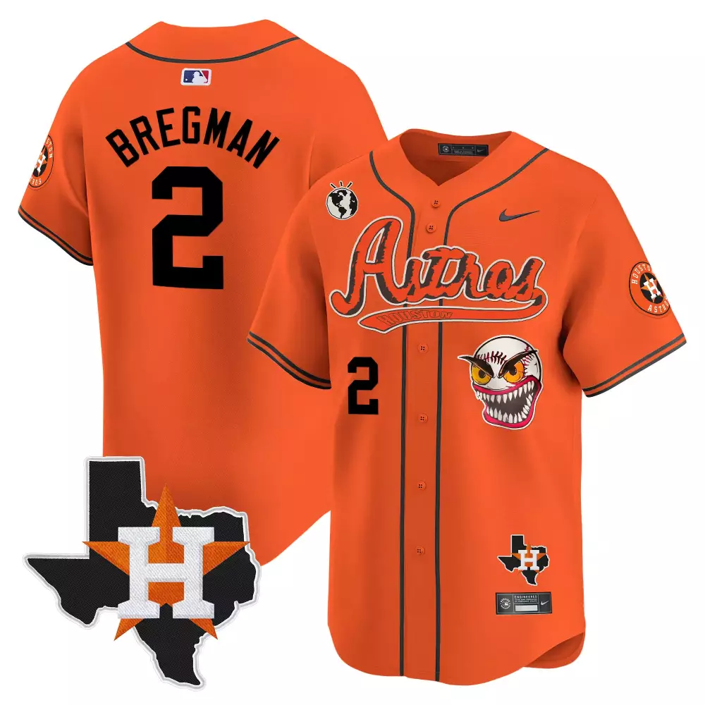 Alex Bregman 2 Astros Jersey Orange Houston City Connect World Globe Texas Map Men