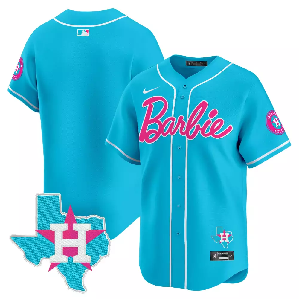 Custom Houston Astros Jersey Aqua Barbie Texas Men Button-up Hot Pink White All Stitched