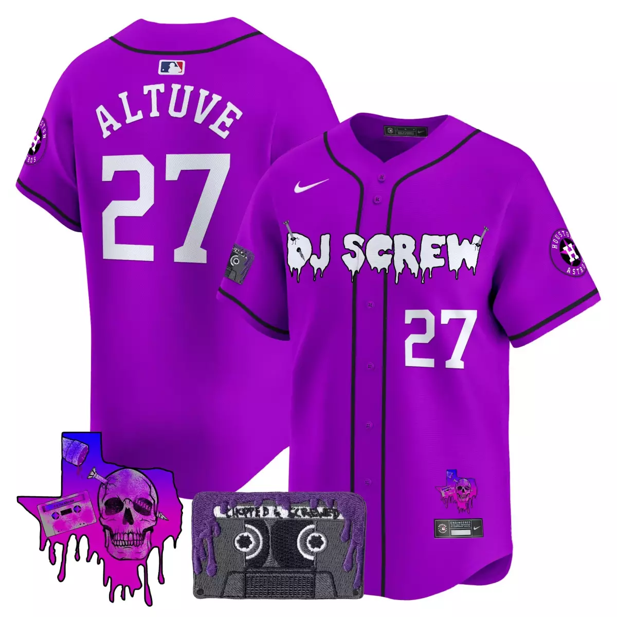 Altuve Dj 27 Houston Astros Jersey Purple Screw Cassette Tape 2023 Men White Black