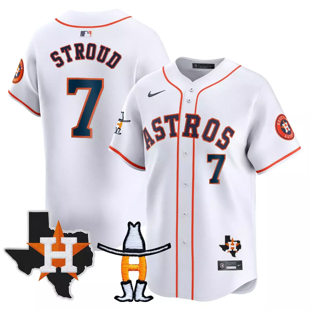 Cj Stroud 7 Astros Jersey White Texas State Outline Cowboy Hat Boots Men Orange Navy