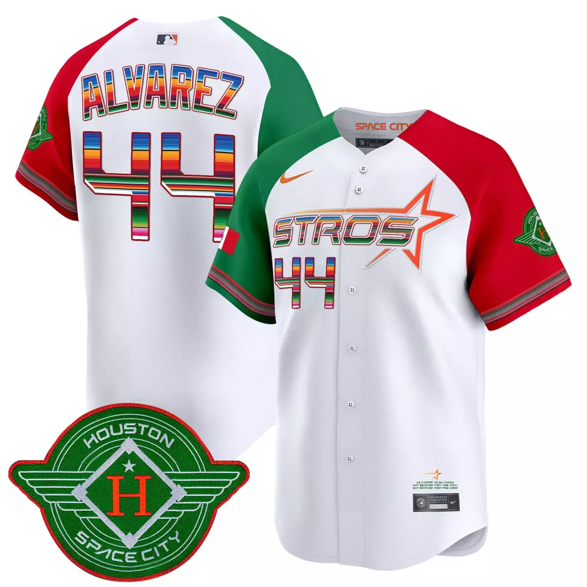 Alvarez Mexico 44 Astros Jersey White Space City Houston Men Split Design Red Green