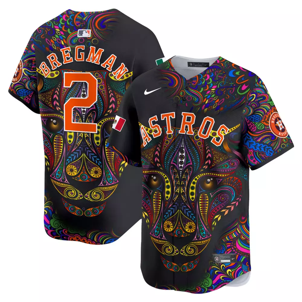 Alex Bregman 2 Astros Jersey Black Day Of The Dead Mexico Flag 2023 Men Split Custom Design